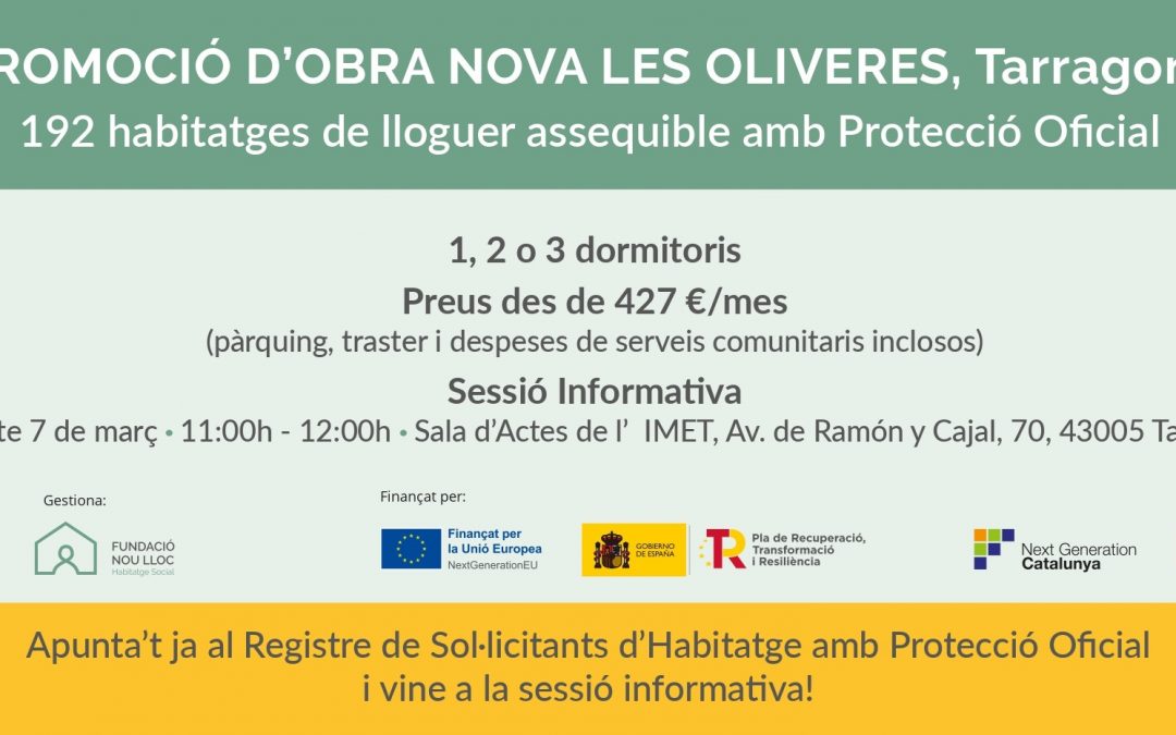 Sessió informativa per a la promoció de 192 habitatges de lloguer assequible Les Oliveres